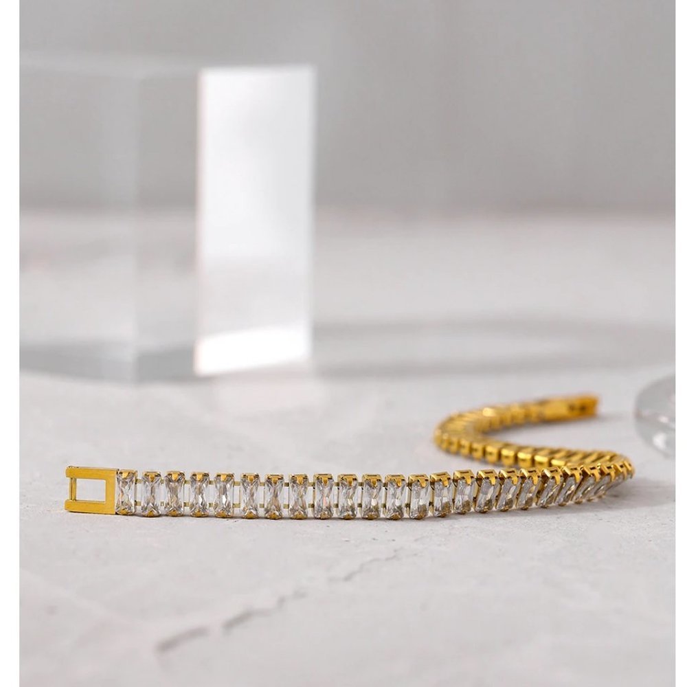 New 18K Gold Plated Baguette Diamond Bracelet - Picture 3 of 5